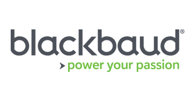 The Blackbaud logo reads, "Blackbaud power your passion" in black and green.