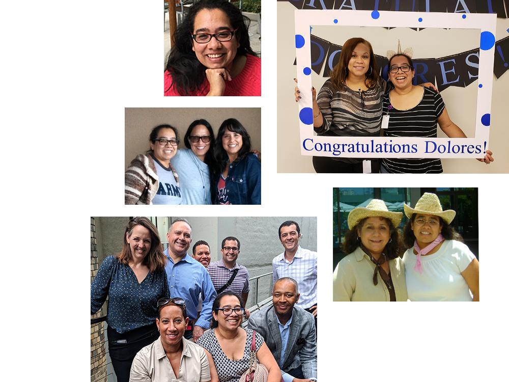 Photos (from upper right, clockwise): Dolores Estrada with Susan Bozeman of The California Endowment (TCE); with TCE's Irene Mendez; with Pam Foster, Nicole Howe Buggs, Ignacio Estrada, Chris Percopa, Daniel Weinzveg, Satonya Fair and Marcus McGrew; with TCE’s Gina Durham and Elizabeth Tabita.