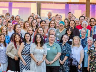 A photograph of the Community Foundation of Southern Arizona staff members and the 2024 CORE Grantees outdoors in Tucson at the annual CORE Grantee celebration