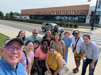 A photograph of MACP’s Diversity, Equity, Inclusion, and Justice Council outside The Legacy Sites in Montgomery, Alabama