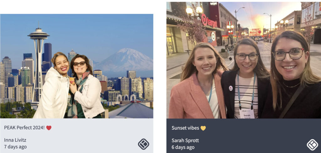 Various PEAK2024 attendees pose in front of Seattle sights.