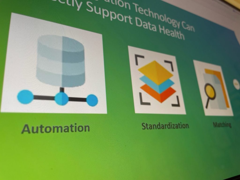 A shot of a slide reading from the presentation.