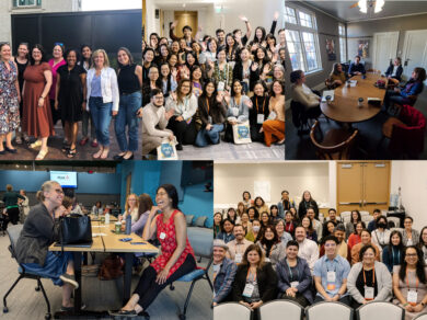 A five-photo montage of various groups of PEAK volunteers in indoor and outdoor settings