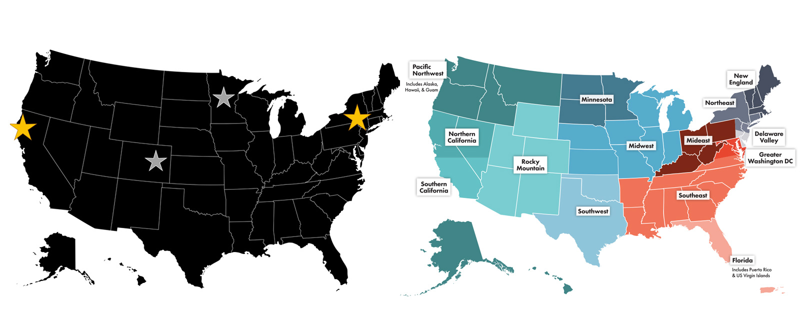 Two maps are side by side to show how PEAK chapters have expanded across the US over the years